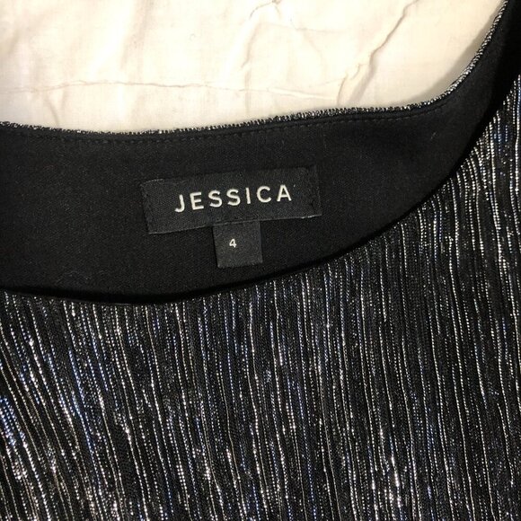 3/$25 ❥Jessica Sleeveless Silver Metallic Black Knee Length Stretch Dress Size 4 - Picture 6 of 9